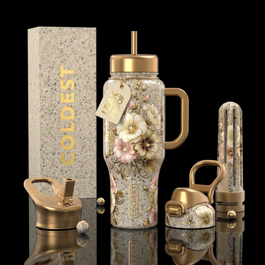 Hollyhocks water bottle design
