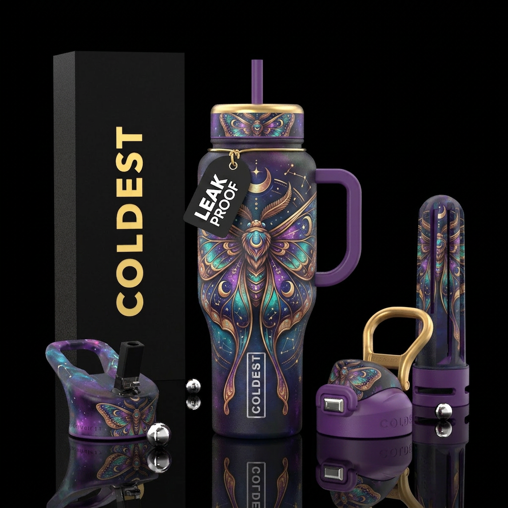 Mystical moth water bottle design