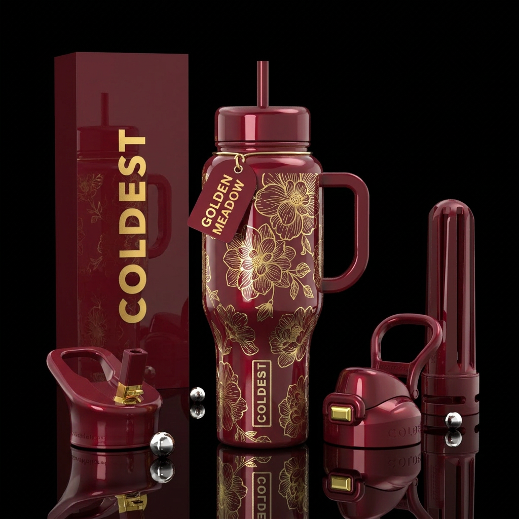 Gold plated flowers water bottle design