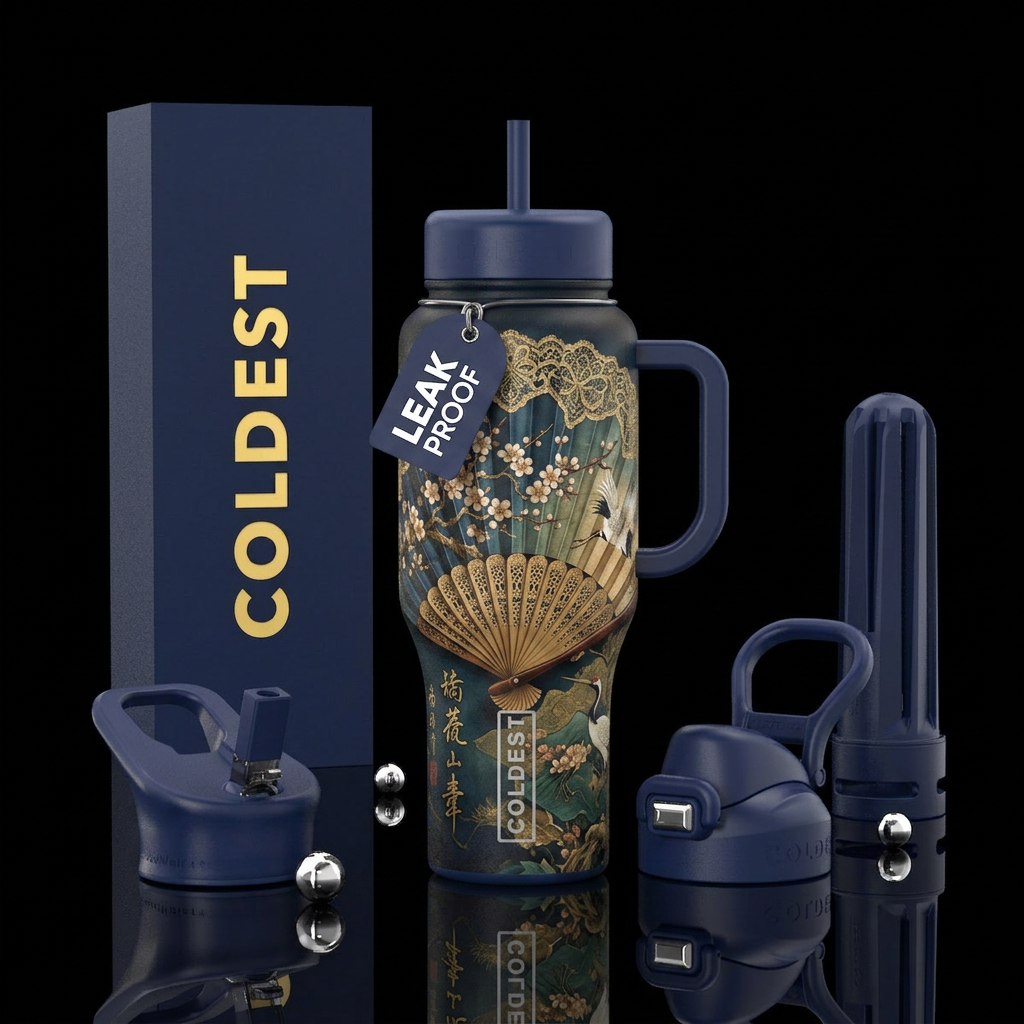 Vintage Japanese Fan water bottle design