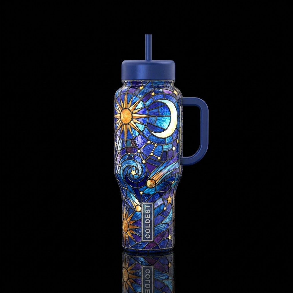 Stain Glass Starry Night Sky water bottle design