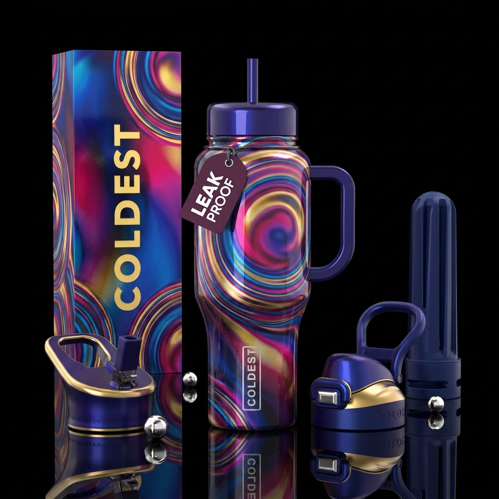 Aura enamel flowing rings water bottle design