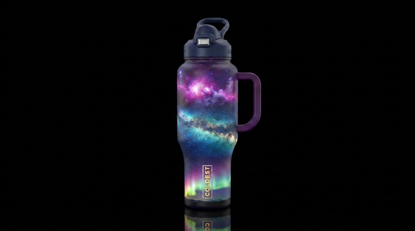 Glow in the dark sky water bottle design