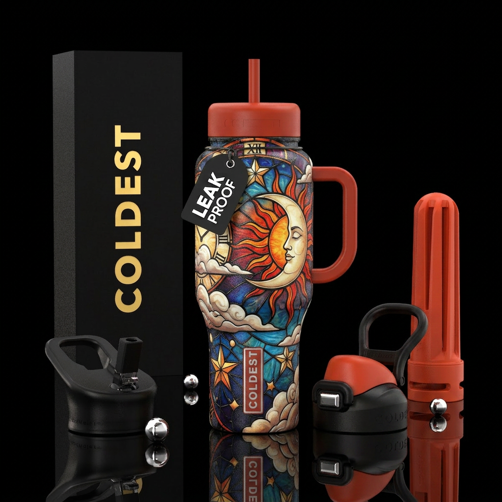 Sun Moon and Stars water bottle design