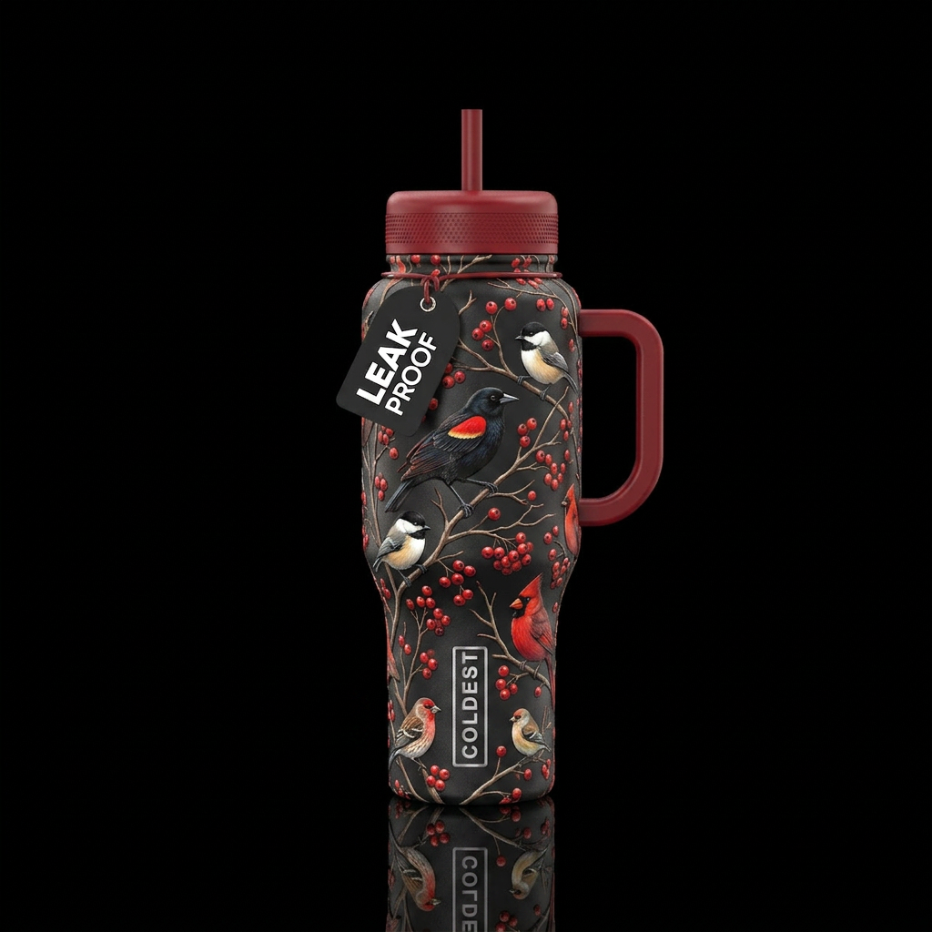 Birds and Berries water bottle design