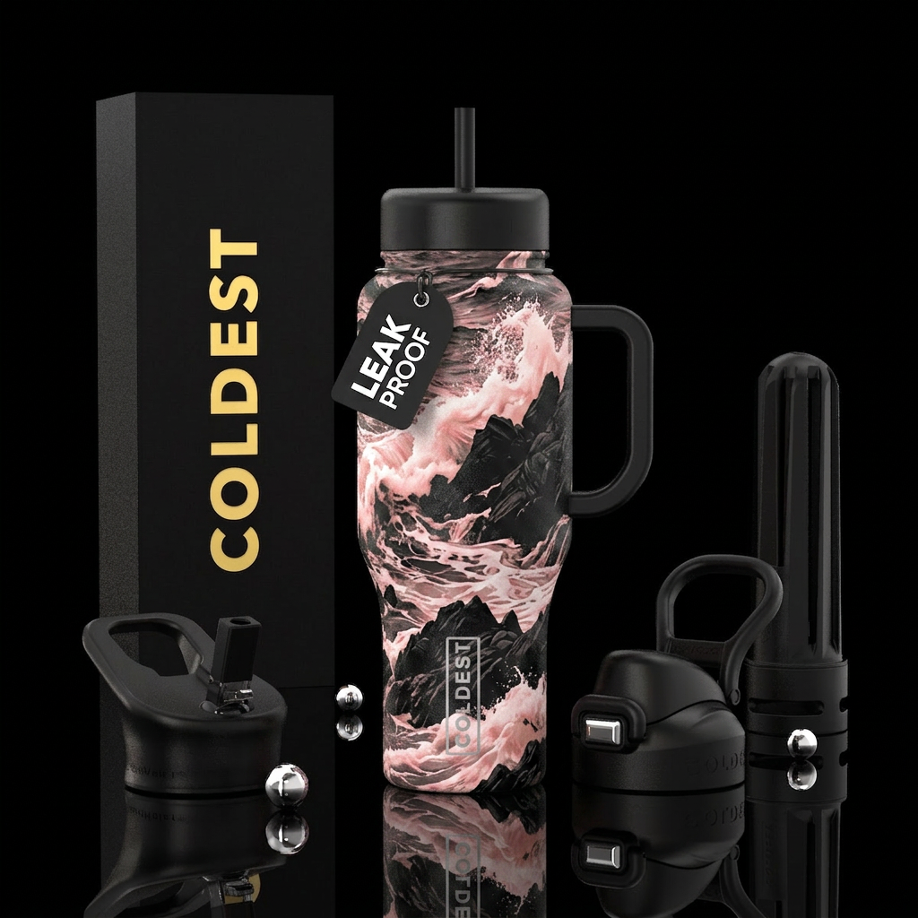 Blush ocean waves water bottle design