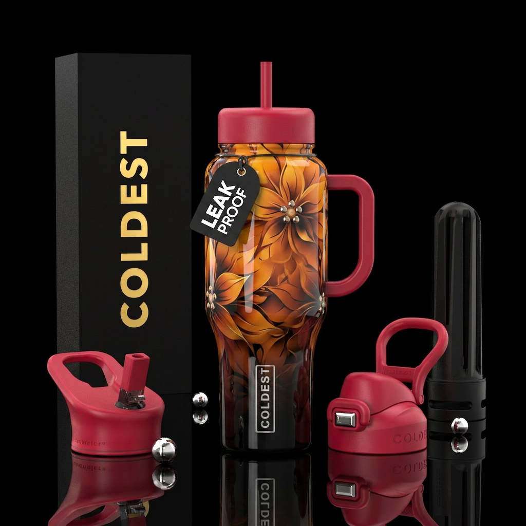 Glossy Ember Floral water bottle design