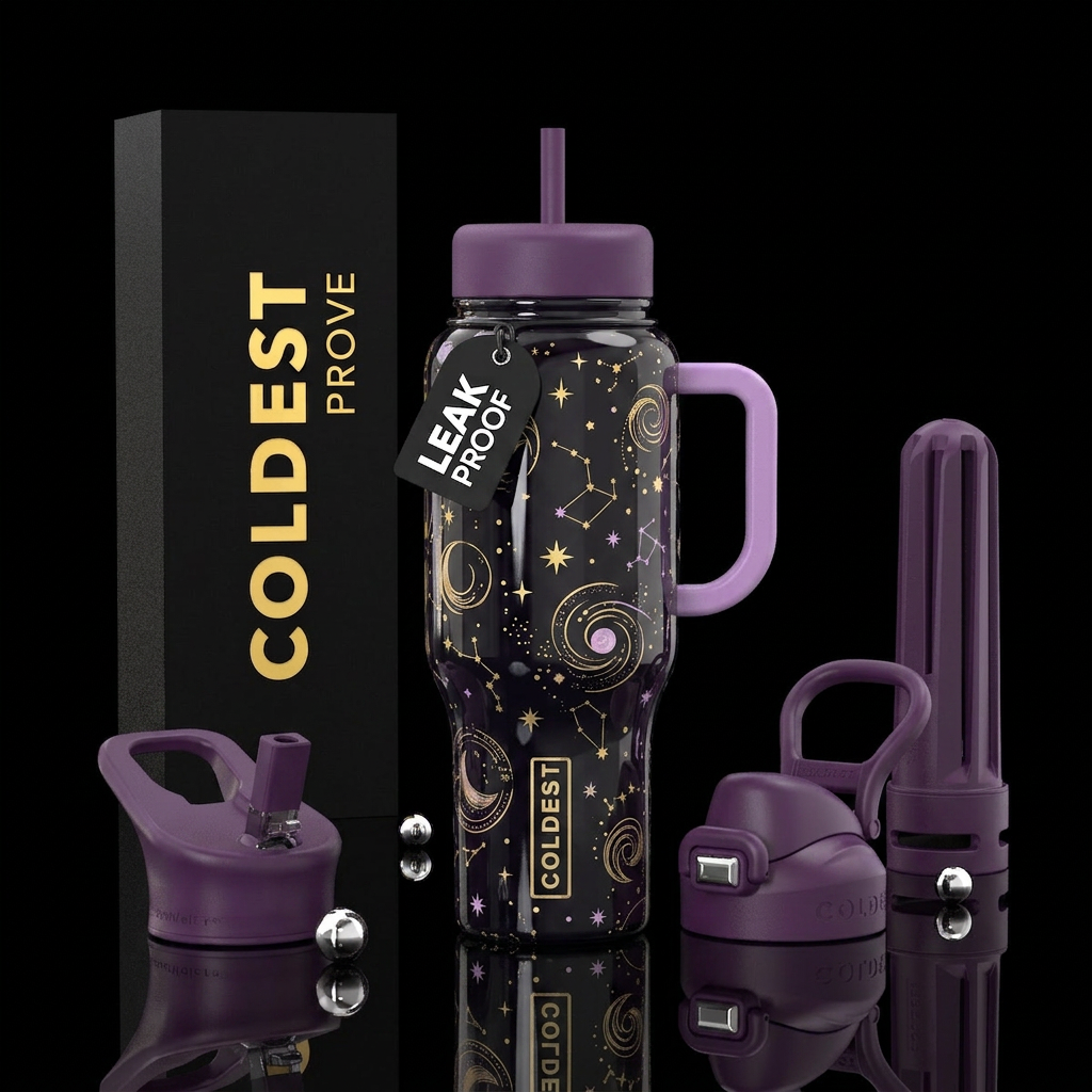 Whimsical Lilac Stars water bottle design