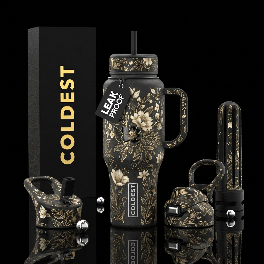 Etched Leaf Blooms water bottle design