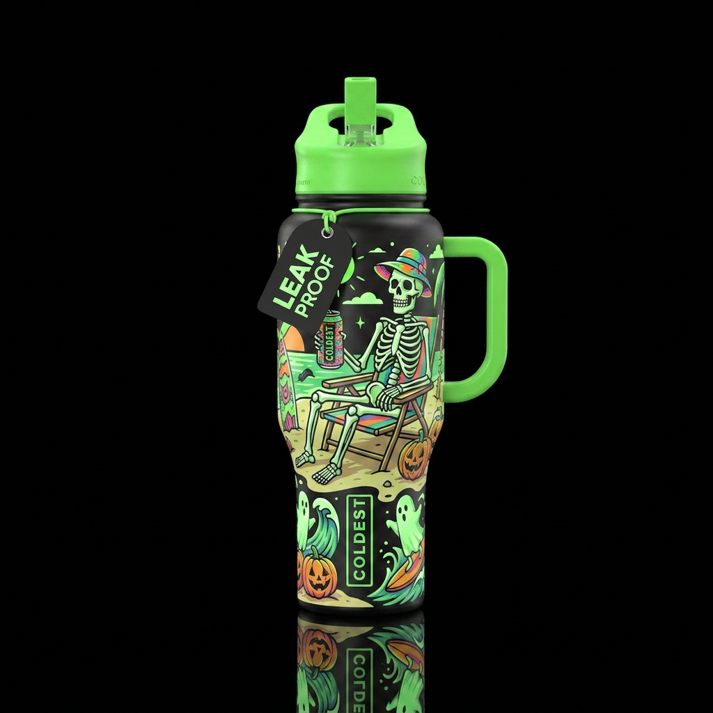 Halloween on the beach water bottle design