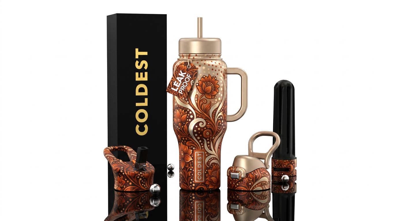 enchanted burnt orange floral water bottle design