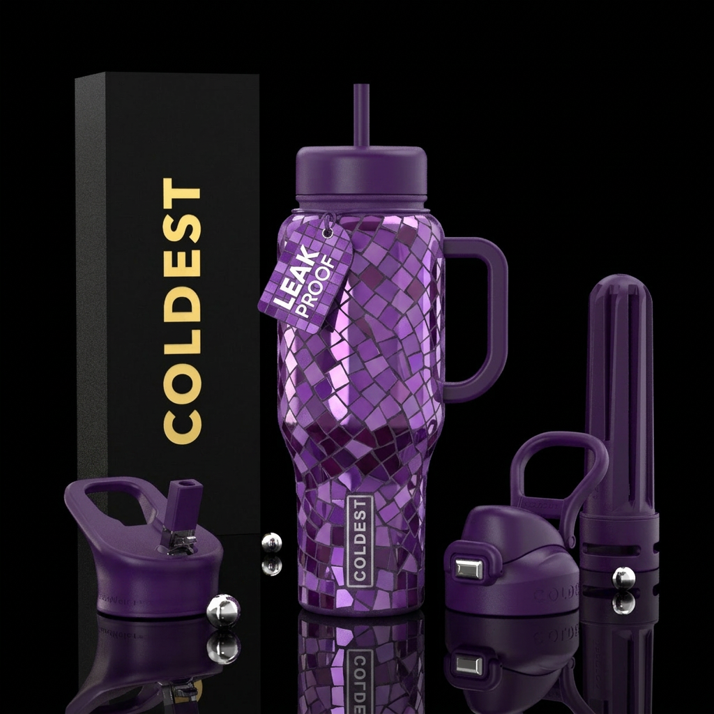 Purple mosaic tiles water bottle design