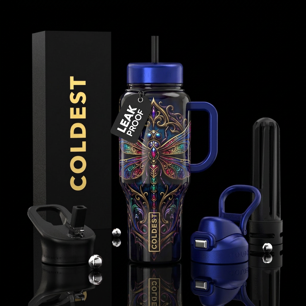 Gothic art dragonfly water bottle design