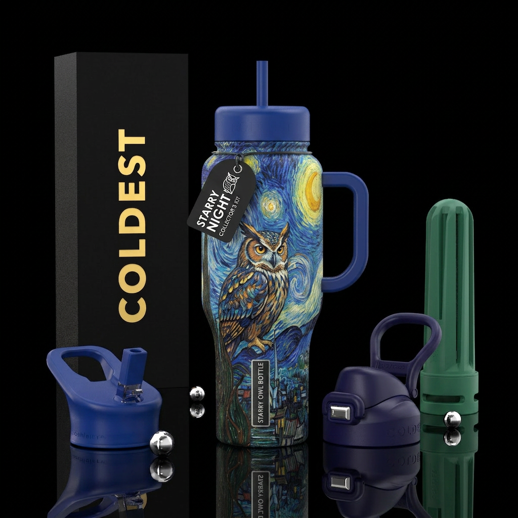 Starry Owl water bottle design