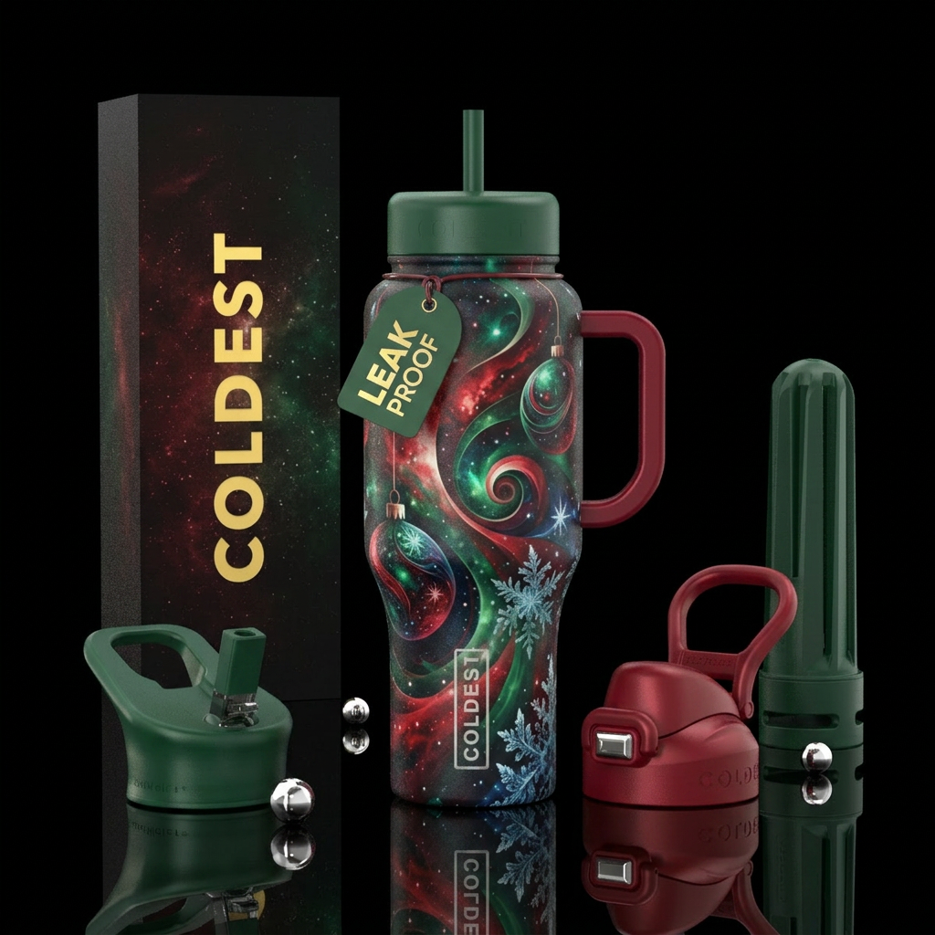 Cosmic Christmas water bottle design
