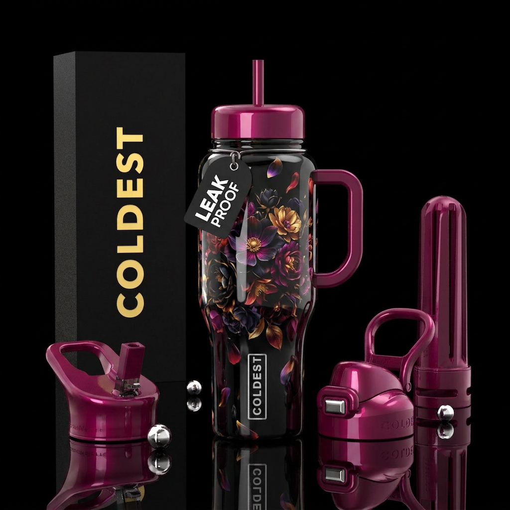 Black floral bouquet water bottle design