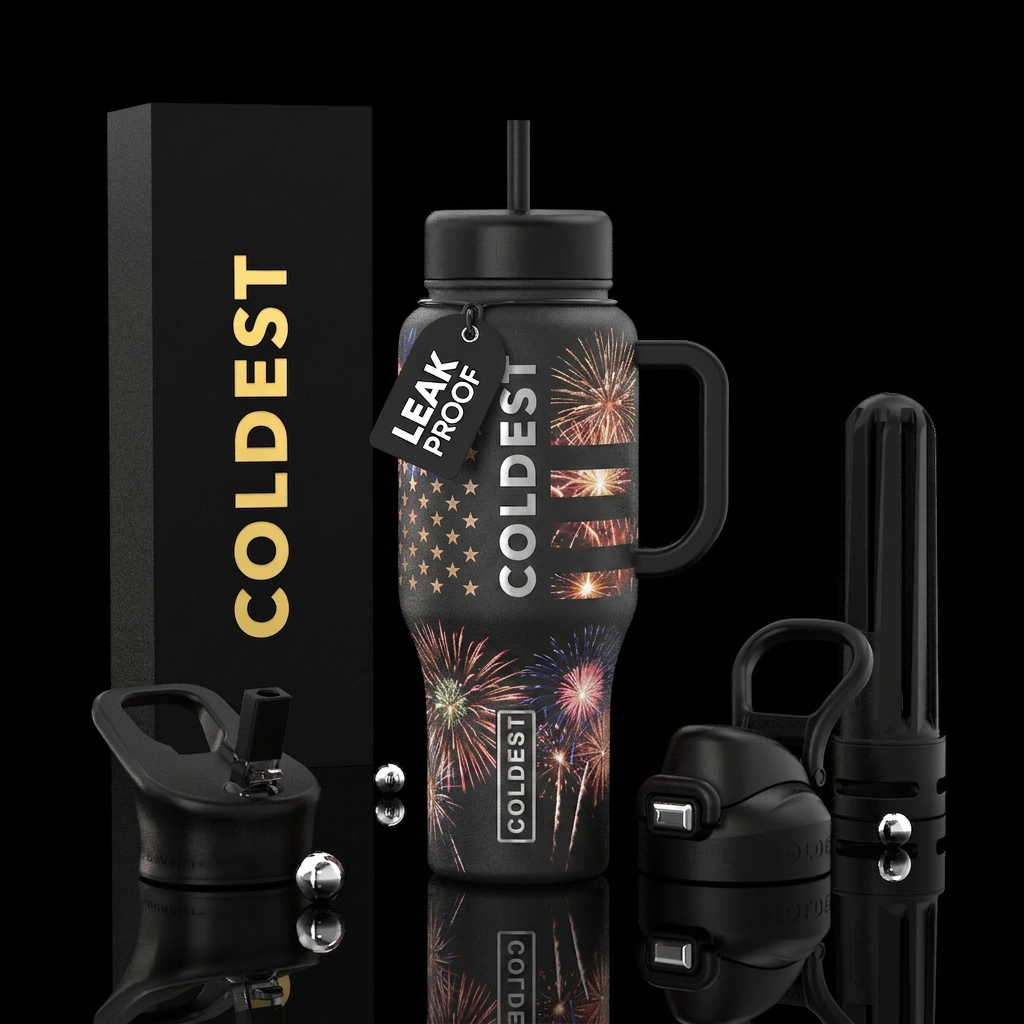 USA fireworks, bold, real, flag water bottle design