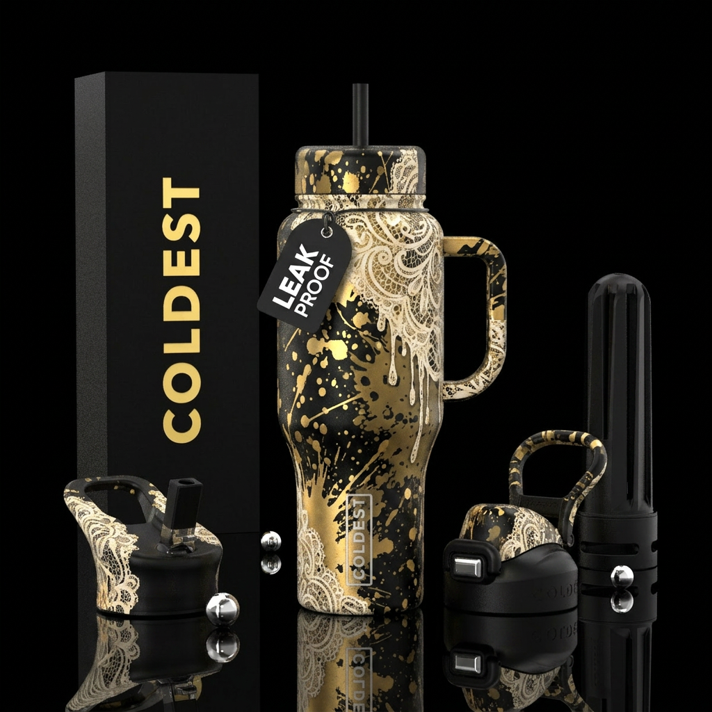 Cream Lace Splatter water bottle design