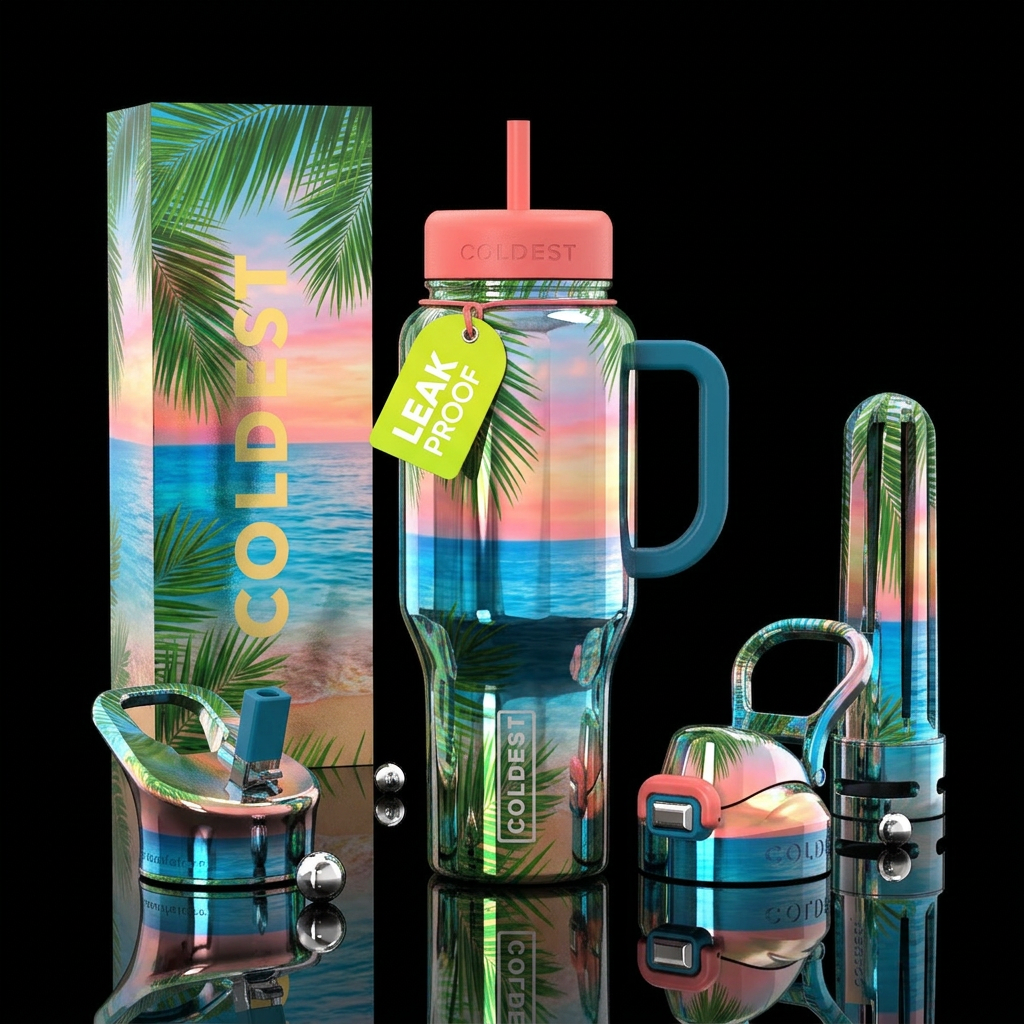 Tropical holiday water bottle design
