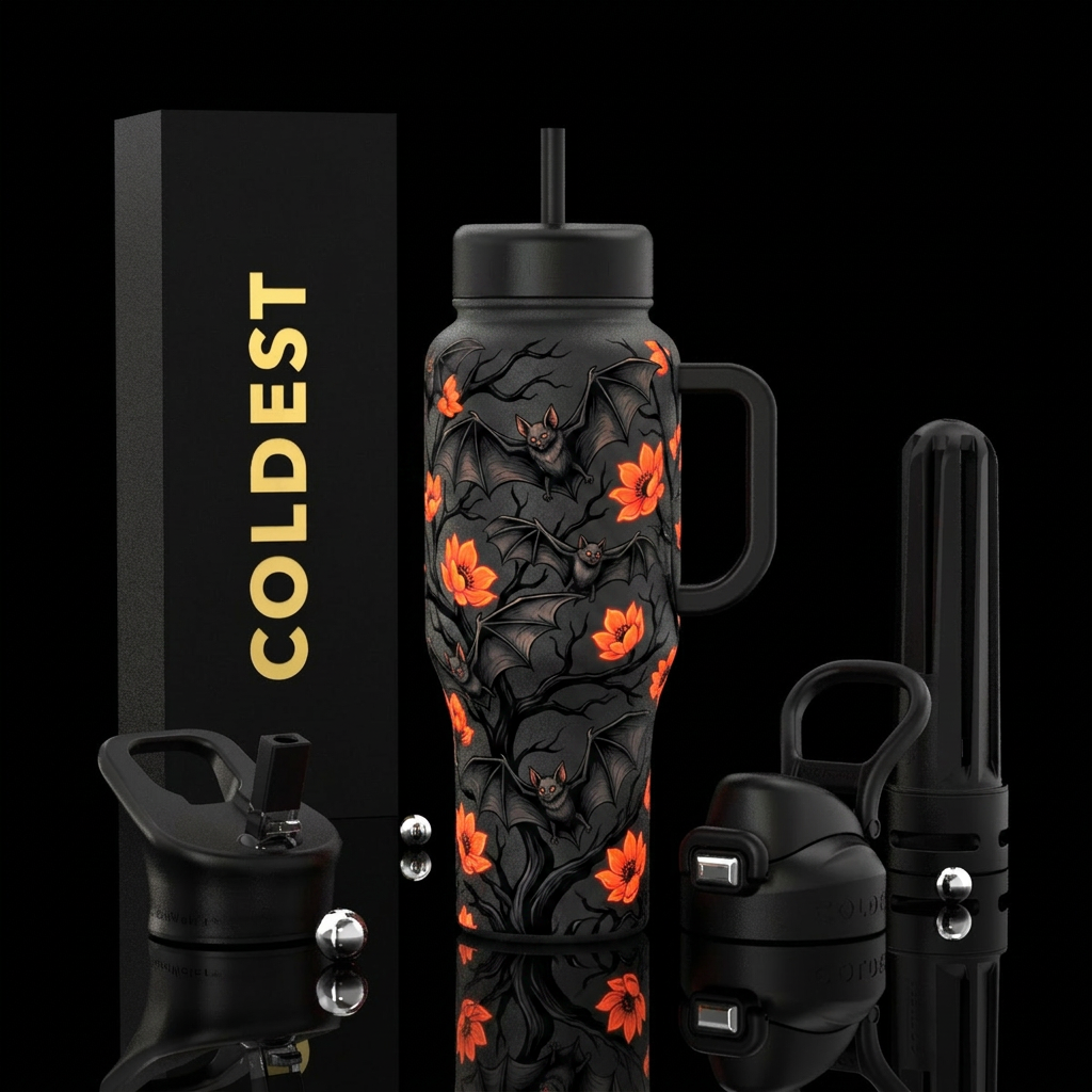 Gothic Halloween bats water bottle design