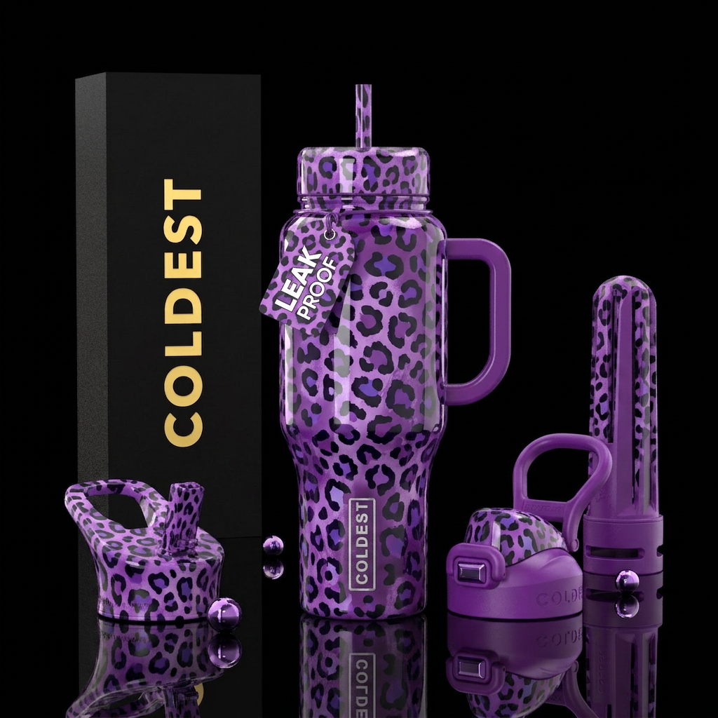 Amethyst purple Leopard water bottle design