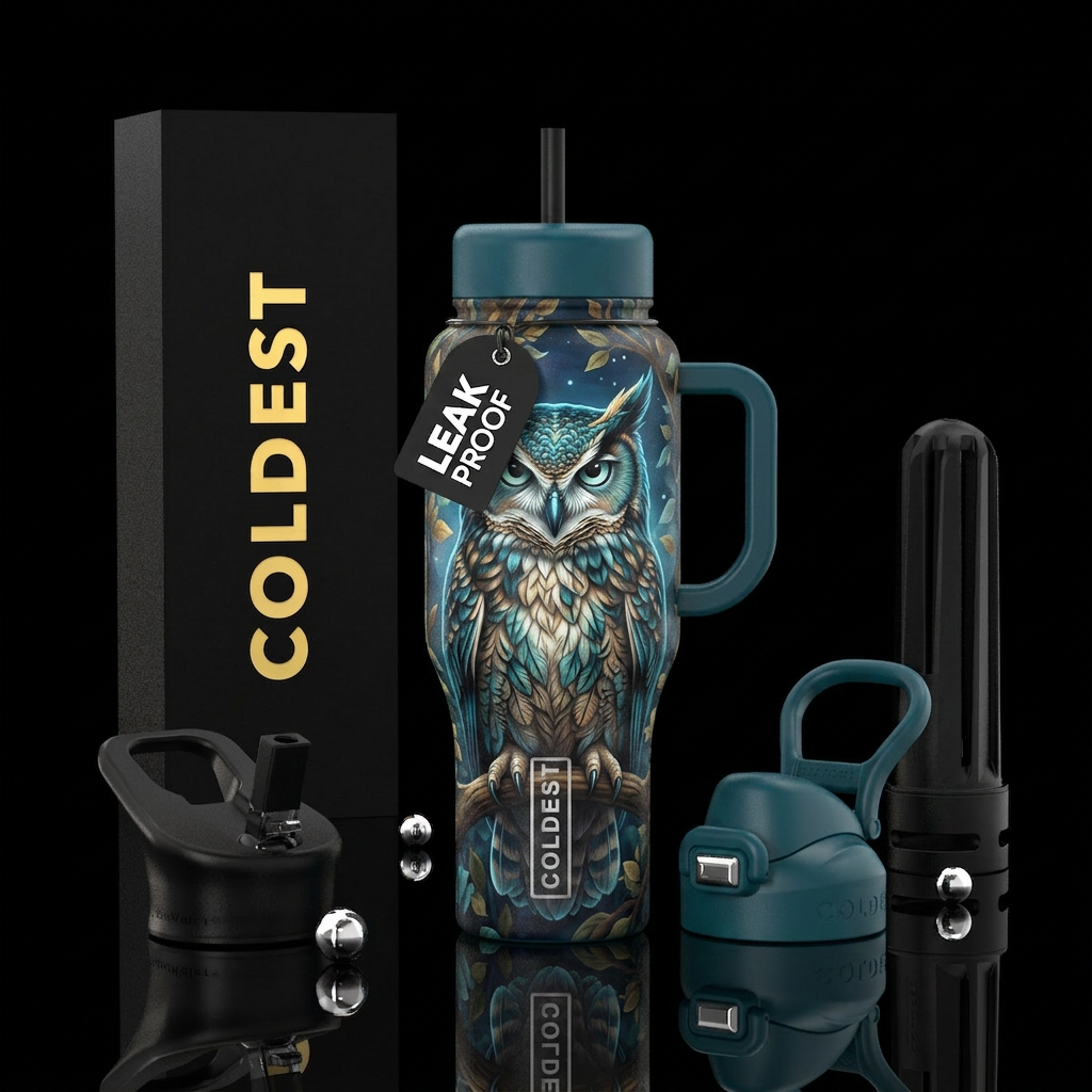 The King Owl water bottle design