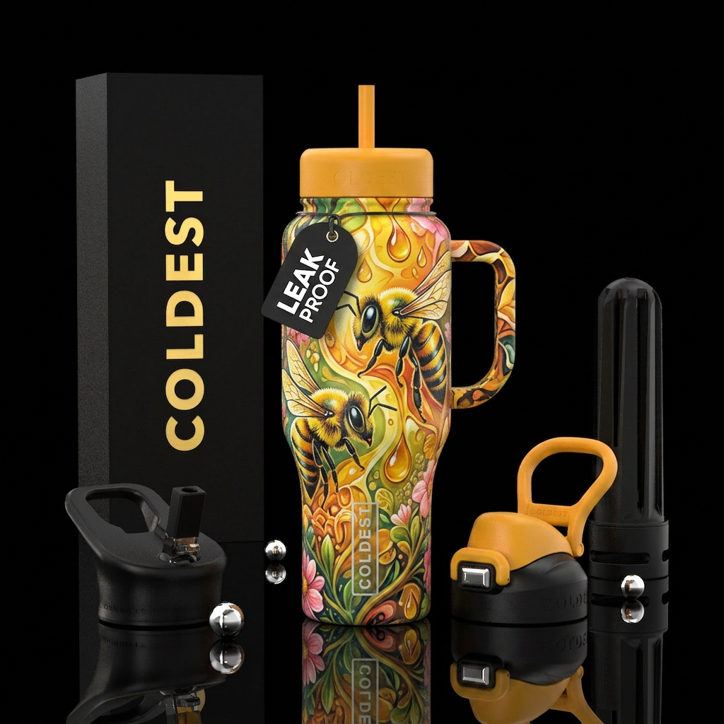 Bees, summer time, nectar, great detail, close up ... water bottle design