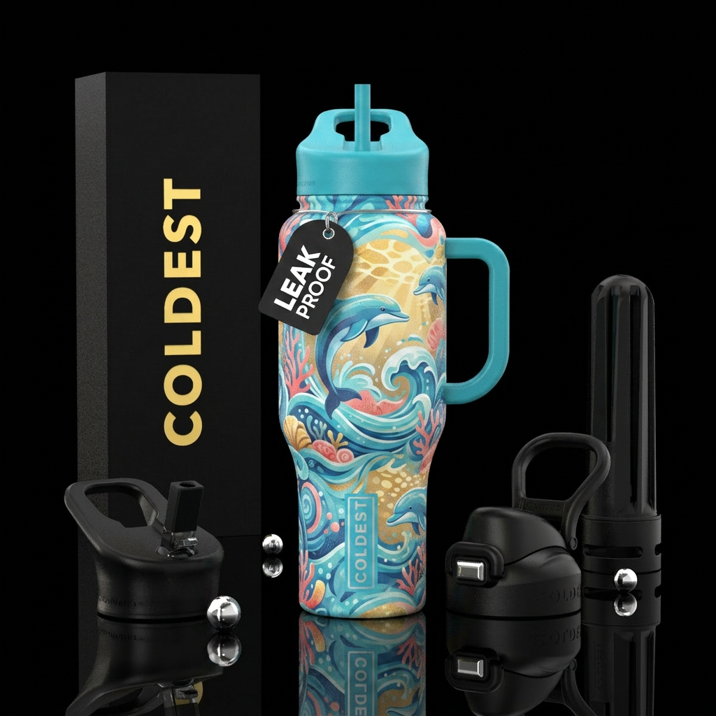 Dolphin dreams, fun in the sun and water, abstract water bottle design
