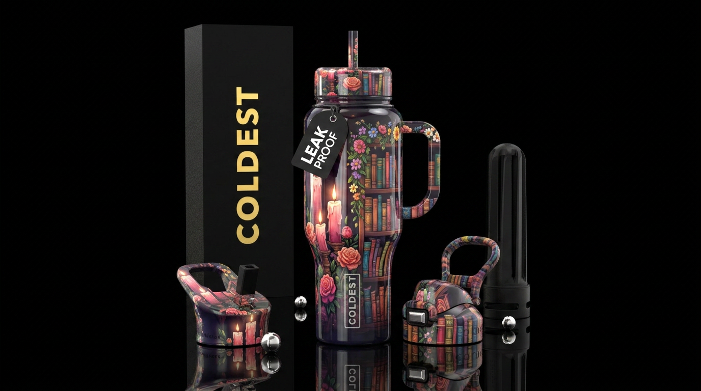 Floral Book Wall water bottle design