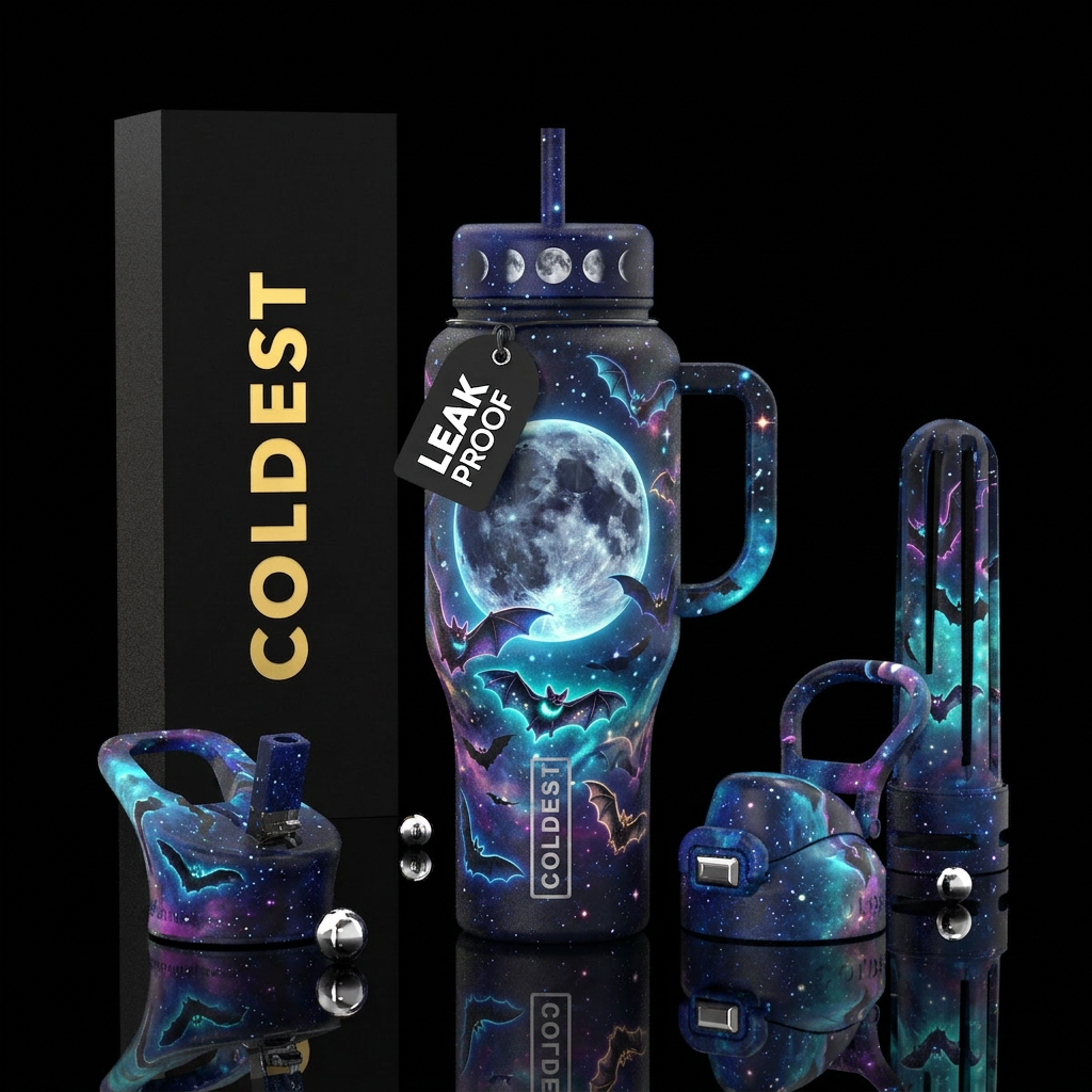 Waning Moon and Bats water bottle design