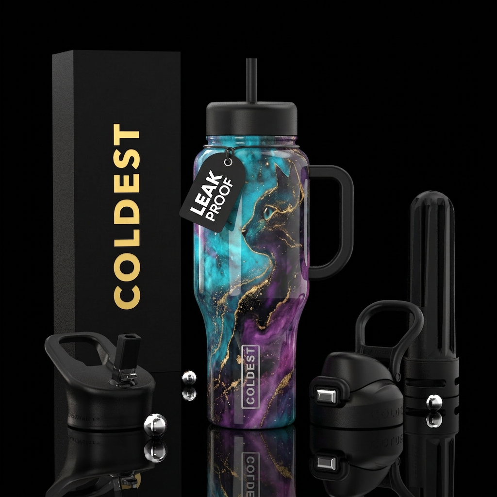 Cosmic Cat water bottle design