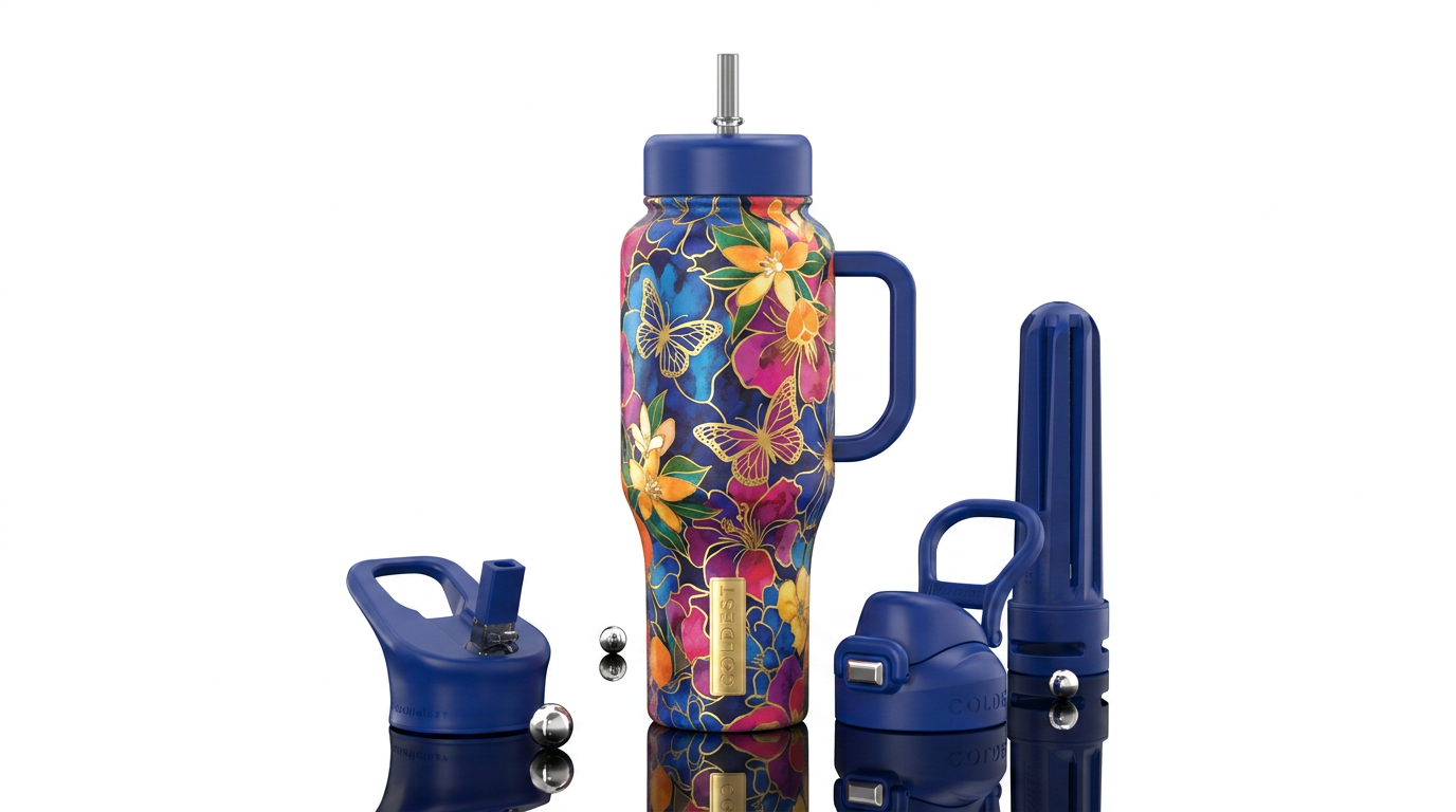 Summer butterflies, orange blossoms, floral, bold ... water bottle design