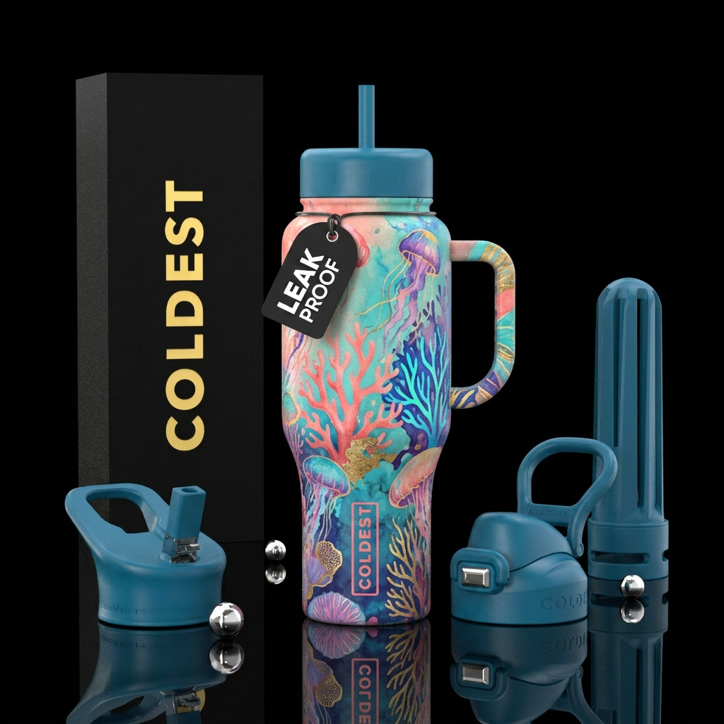 Vintage Coral Jellyfish Reefs water bottle design