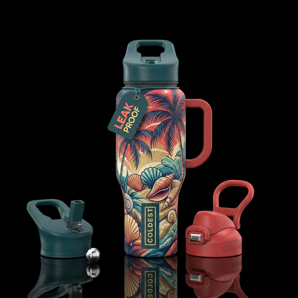 Beach Palm Tree Costal Shells water bottle design