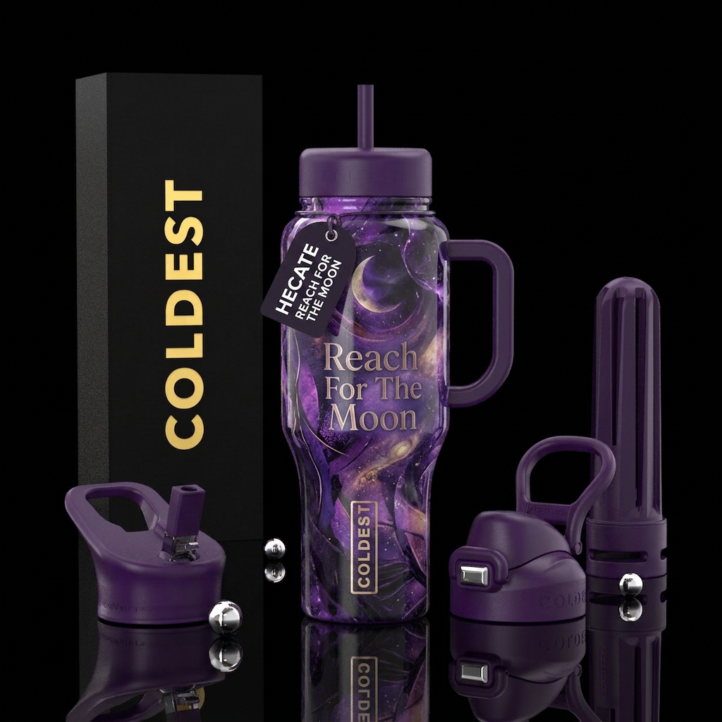 Purple Hecate Reach For The Moon, abstract water bottle design