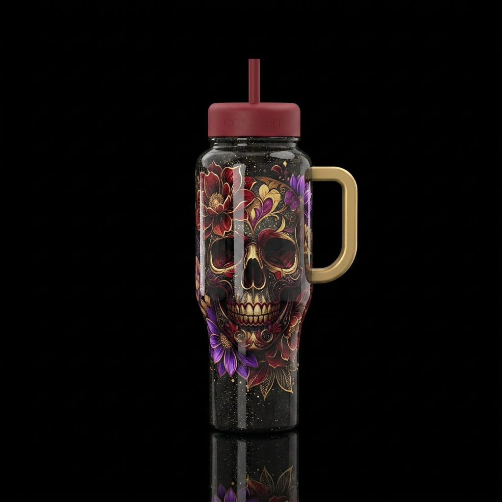 The Flower Skull water bottle design