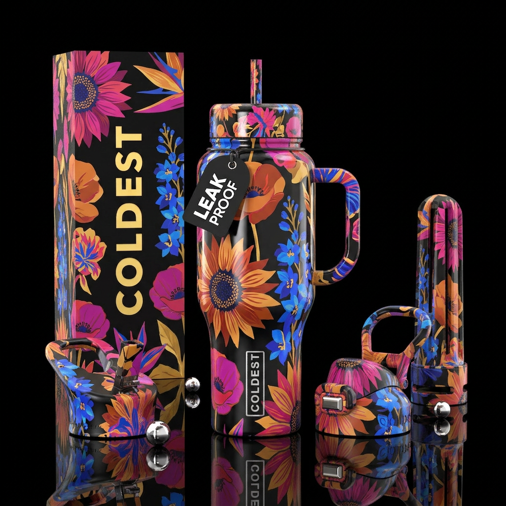 Flower Patch, big bold florals, abstract, unusual water bottle design