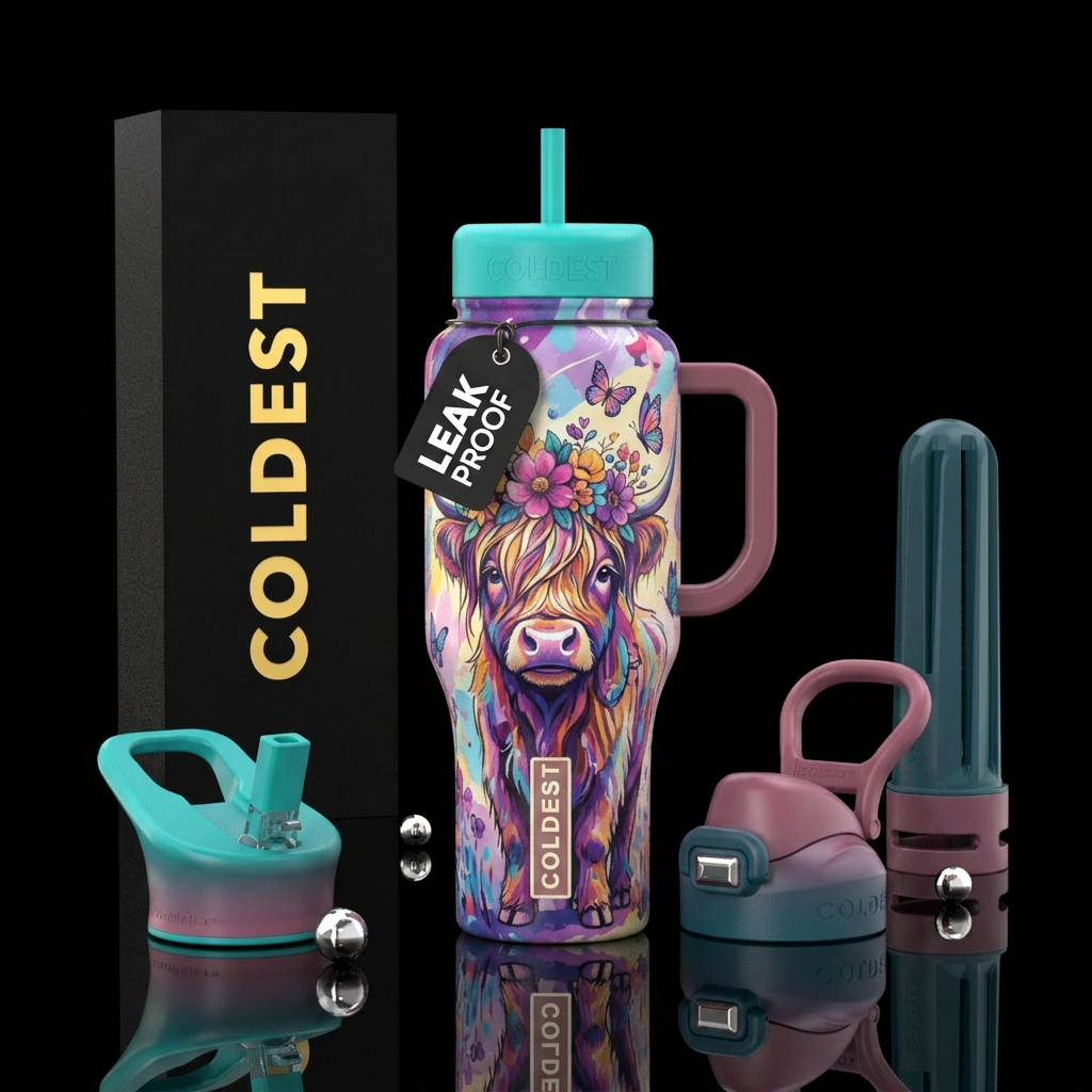 Highland Flower Cow water bottle design