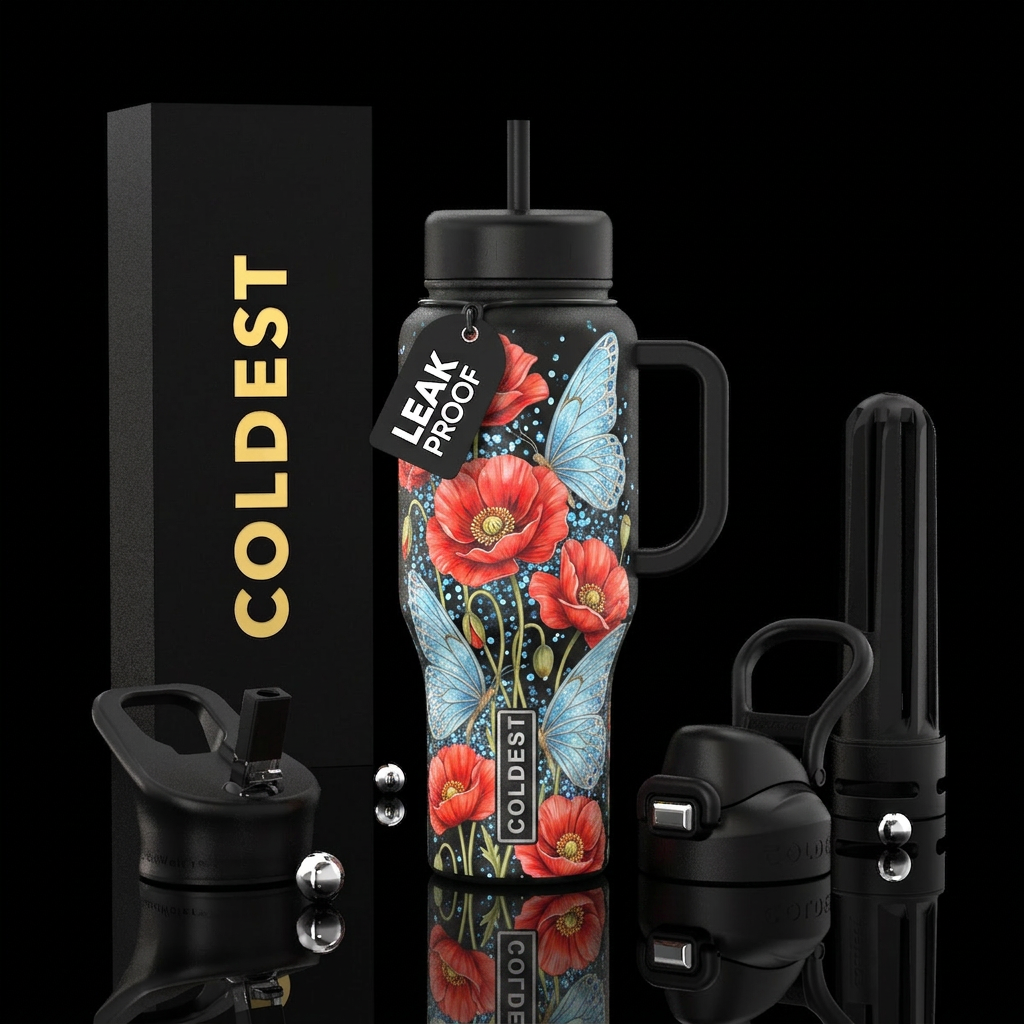 Blooming Poppies water bottle design