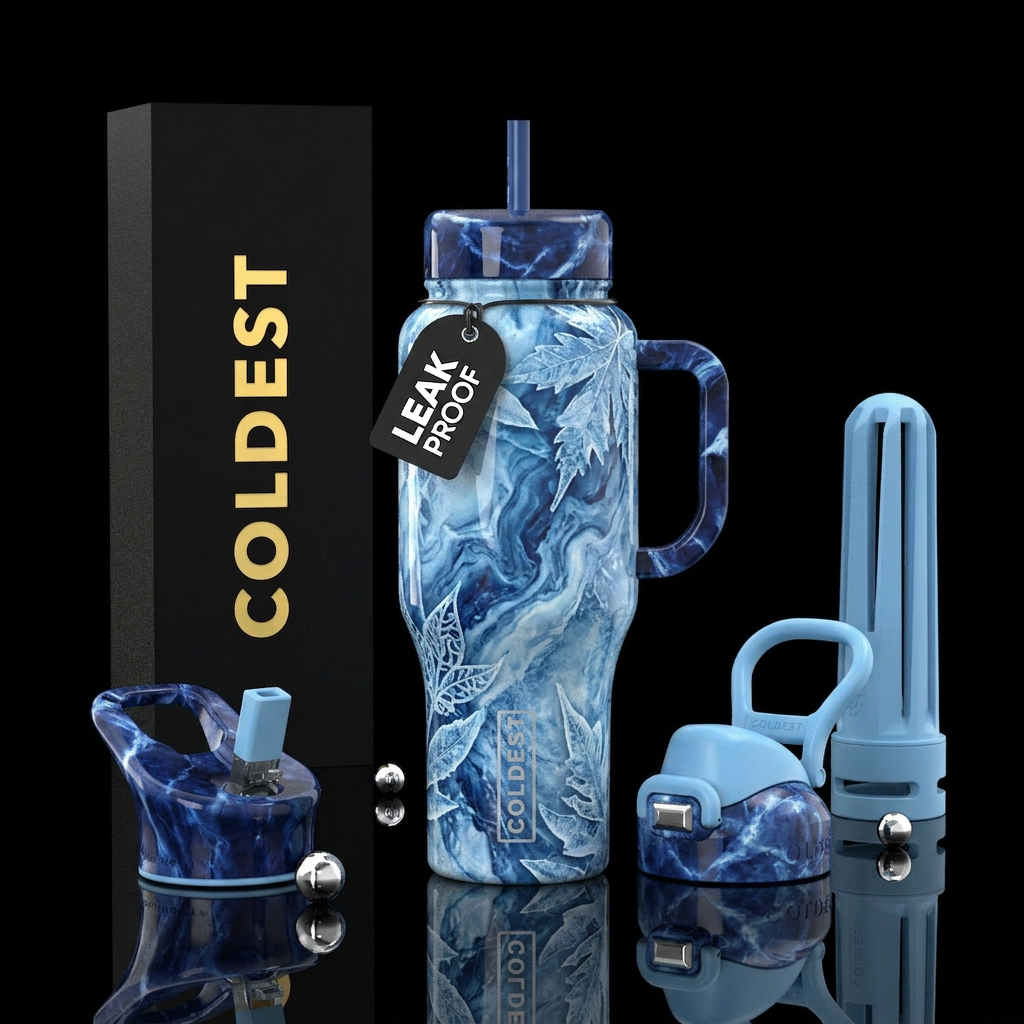 Frozen Blue Leaves water bottle design