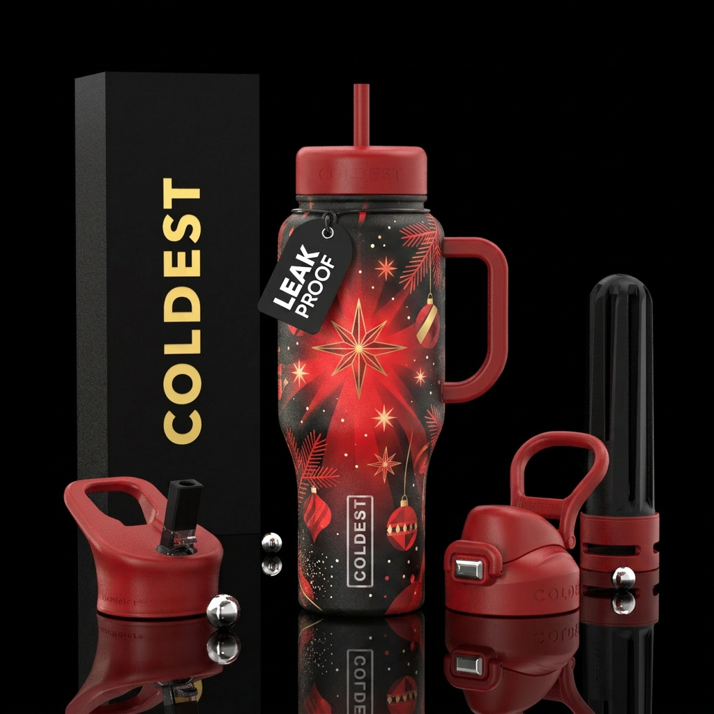Red and Gold Christmas water bottle design