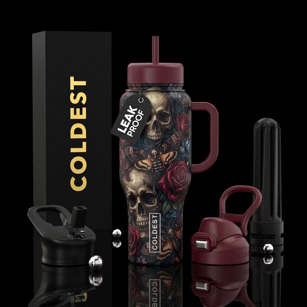 Skull and Moth water bottle design