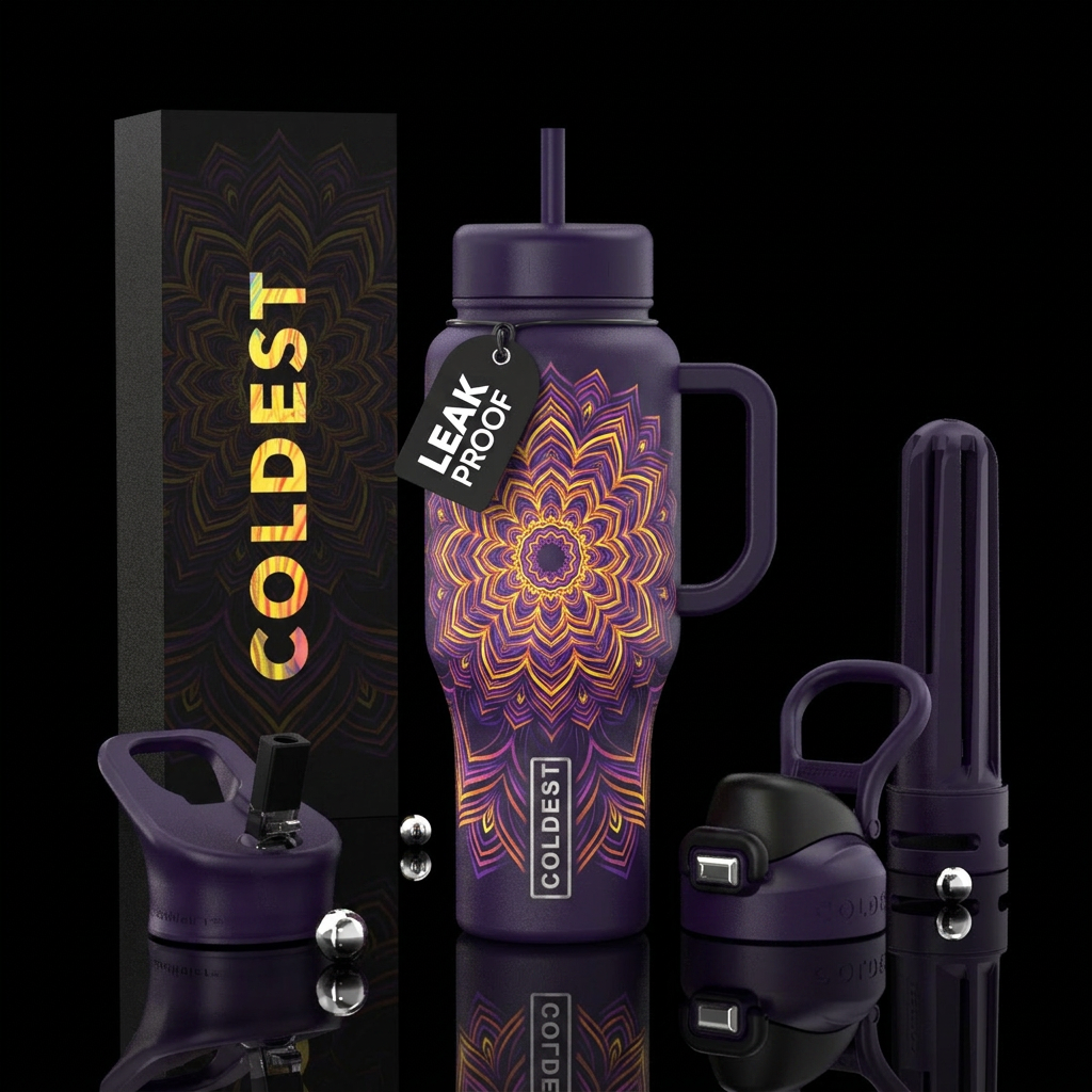 Dark violet bottle, layered, hypnotic, gothic Mand... water bottle design