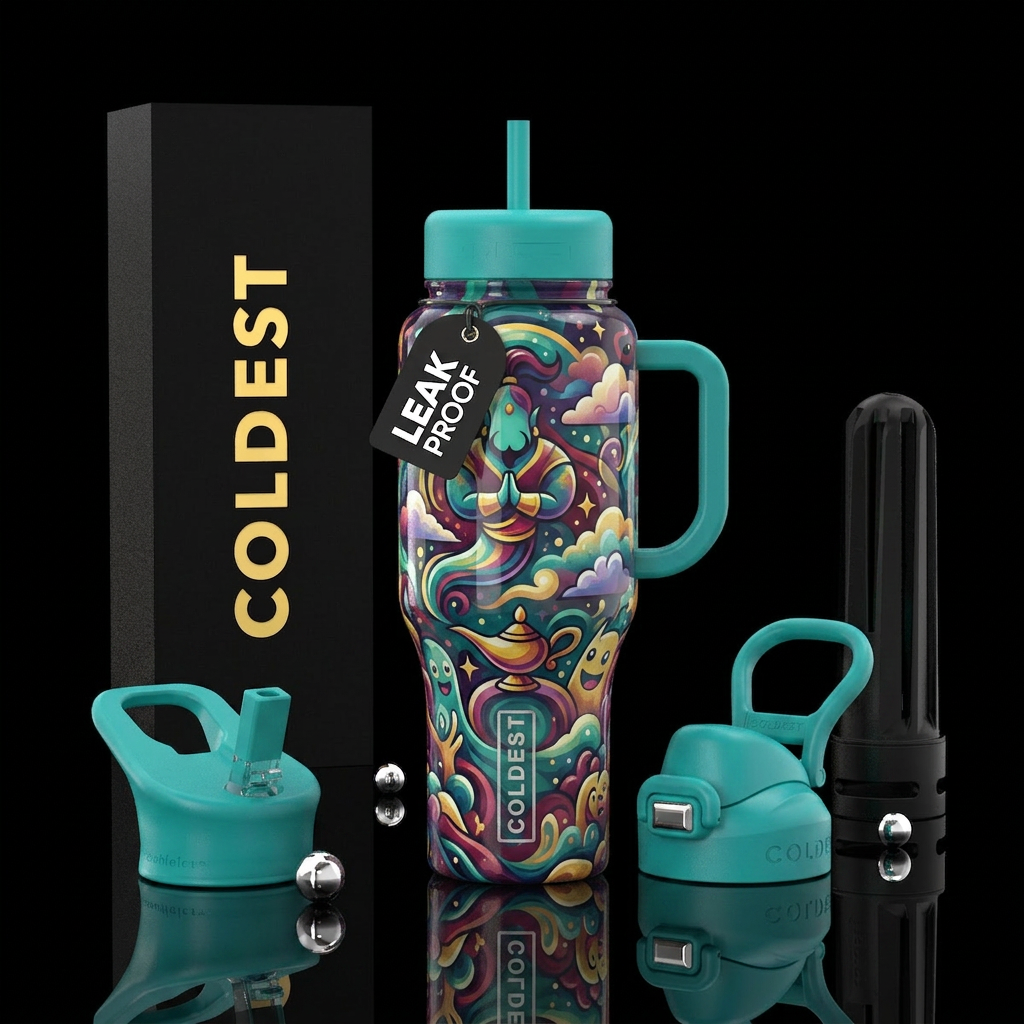 Jeanie in a bottle, humor, fantasy, abstract, funn... water bottle design