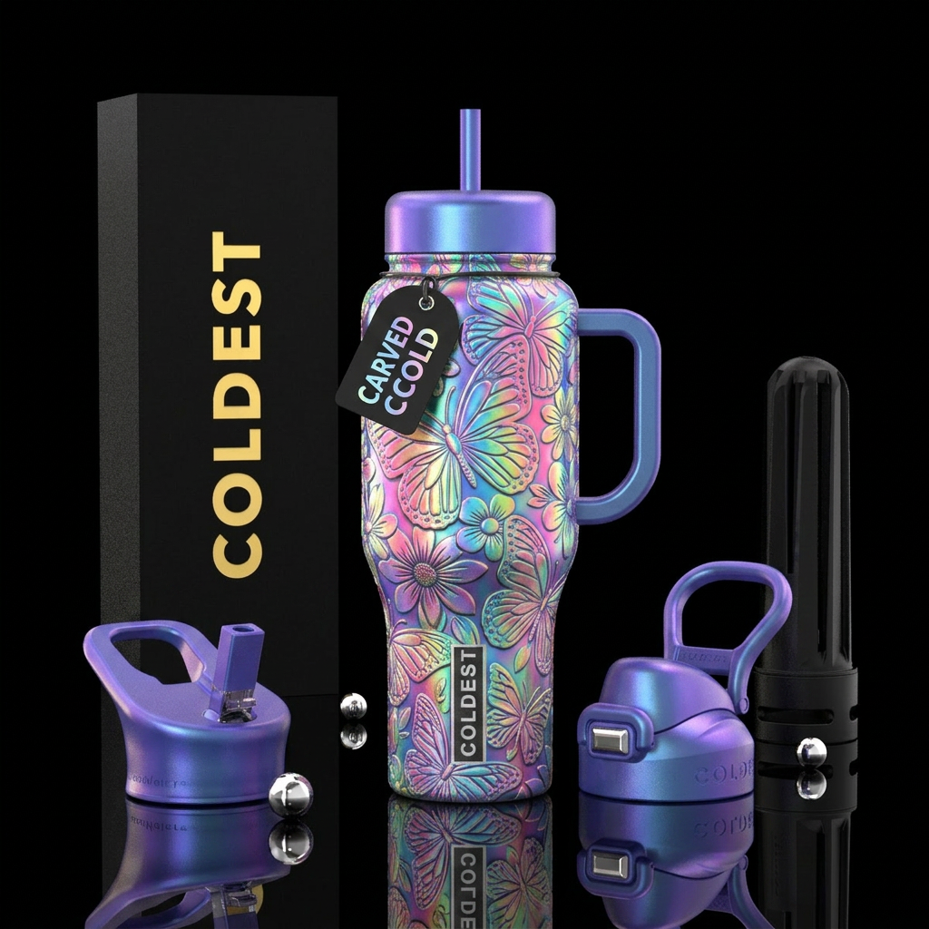 Butterfly effect embossed rainbow, holographic, st... water bottle design