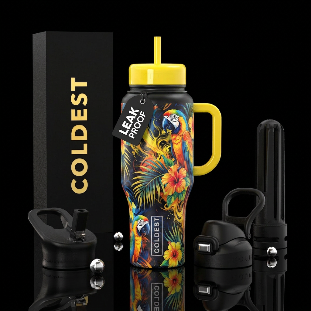 Parrot Paradise water bottle design