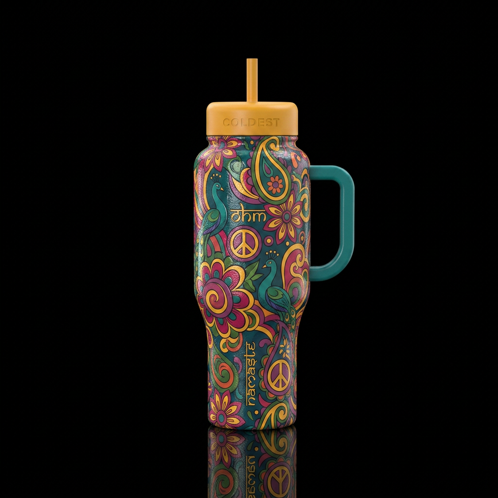 Happy Hippy Floral water bottle design