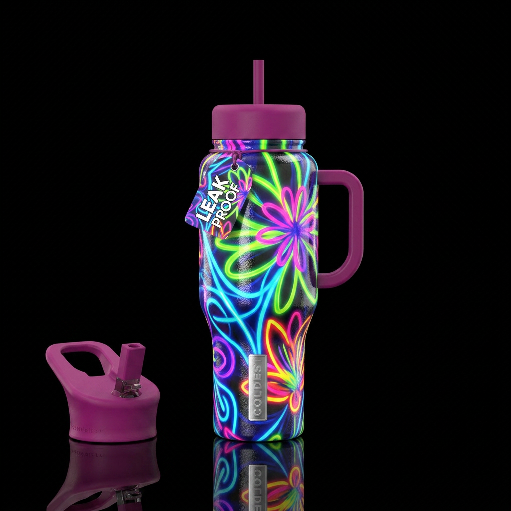 Neon Floral water bottle design