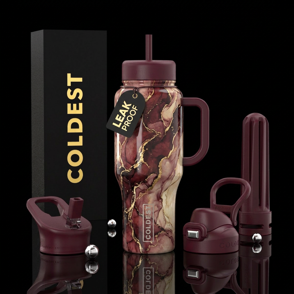 Marbled Burgundy water bottle design