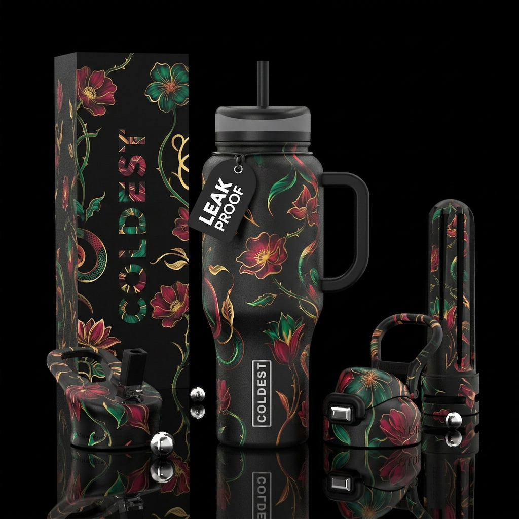 Wicked, Femme Fatale, scandal, thrill seeker, flor... water bottle design